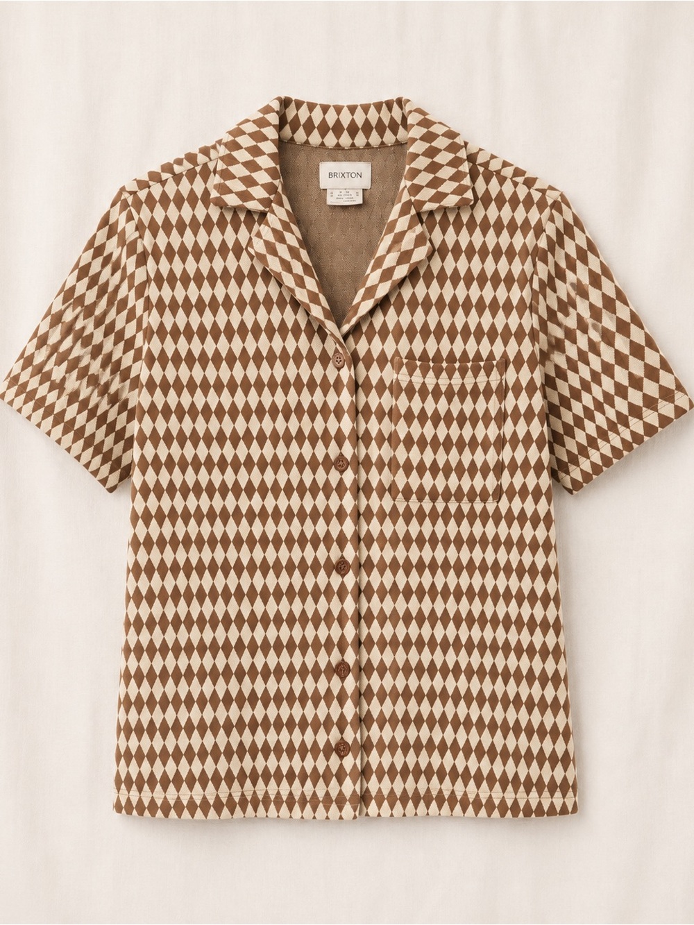 Brixton Tan and Cream Diamond-Pattern Short Sleeve Shirt